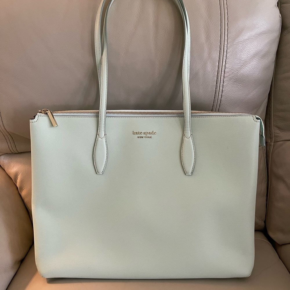 ‼️Final Price Drop‼️ Kate Spade Green Leather Tote with Gold Accents